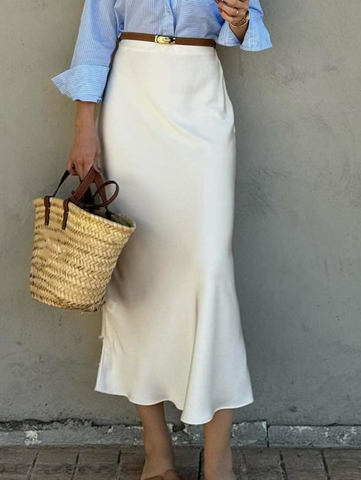White High Waist Satin Skirt