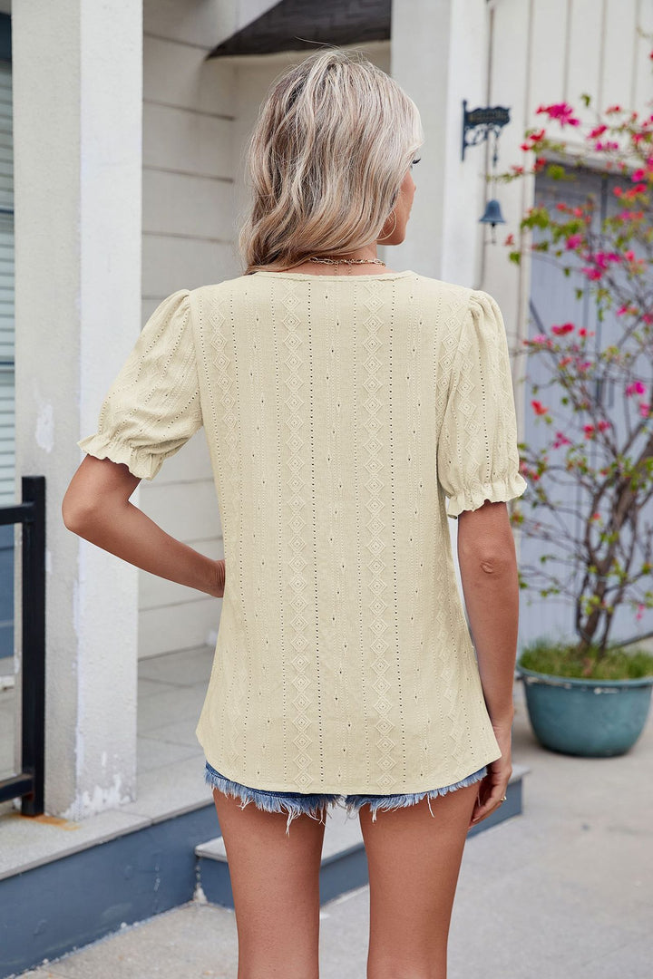 Cream Puff Sleeve V Neck Top