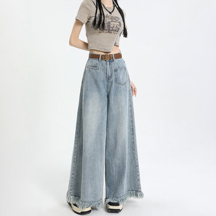 Light Blue Flared Freyed Hem Denim