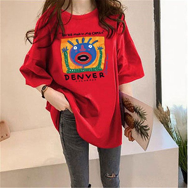 Red Chest Print Graphic Tshirt