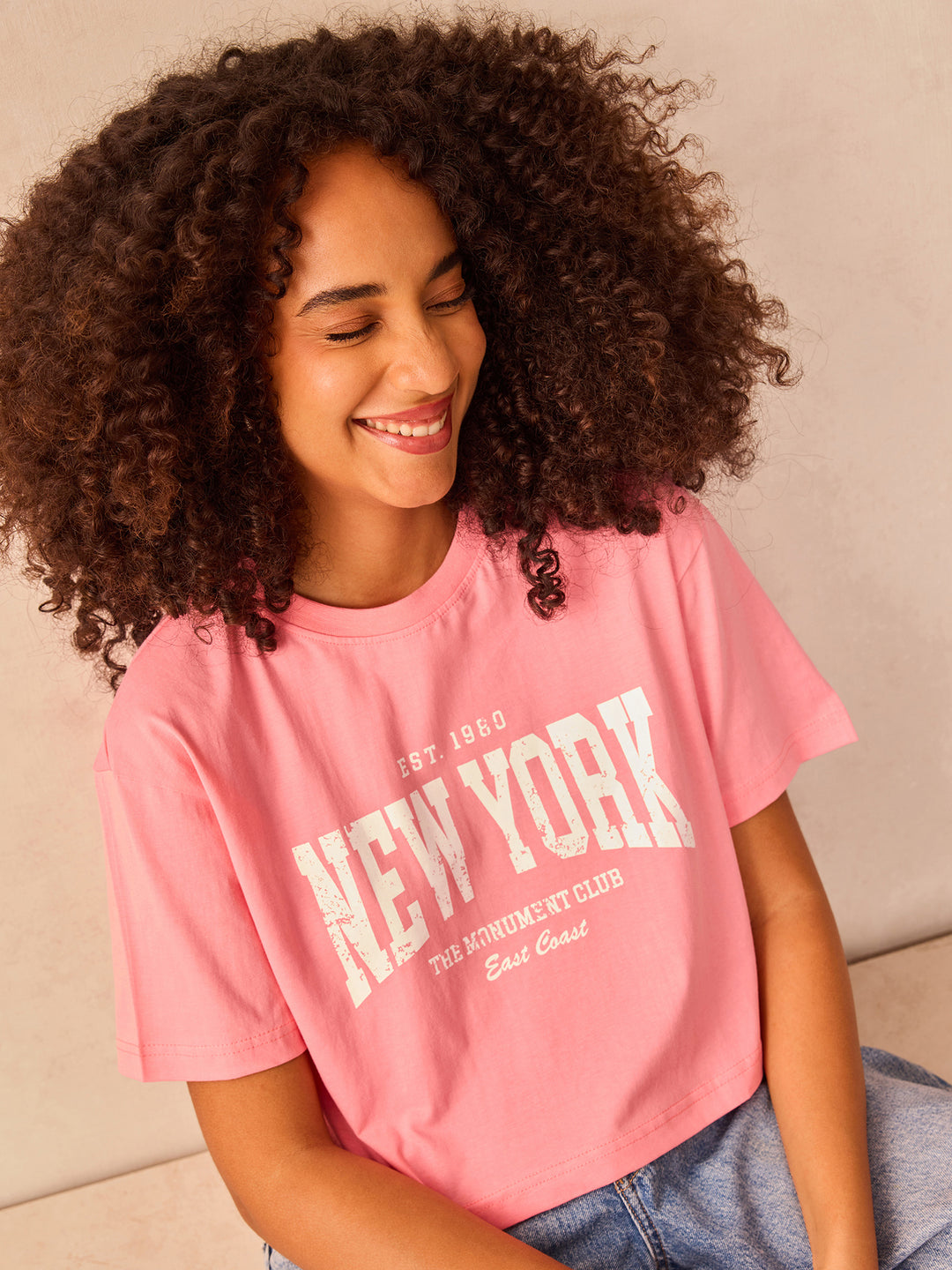 Pink Cropped Boxy Tshirt With Graphic