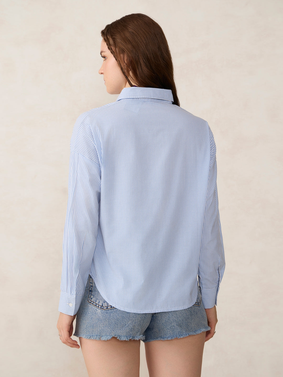 White Oversized Drop Shoulder Stripe Shirt