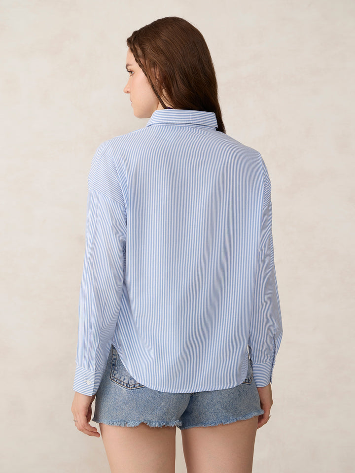 White Oversized Drop Shoulder Stripe Shirt