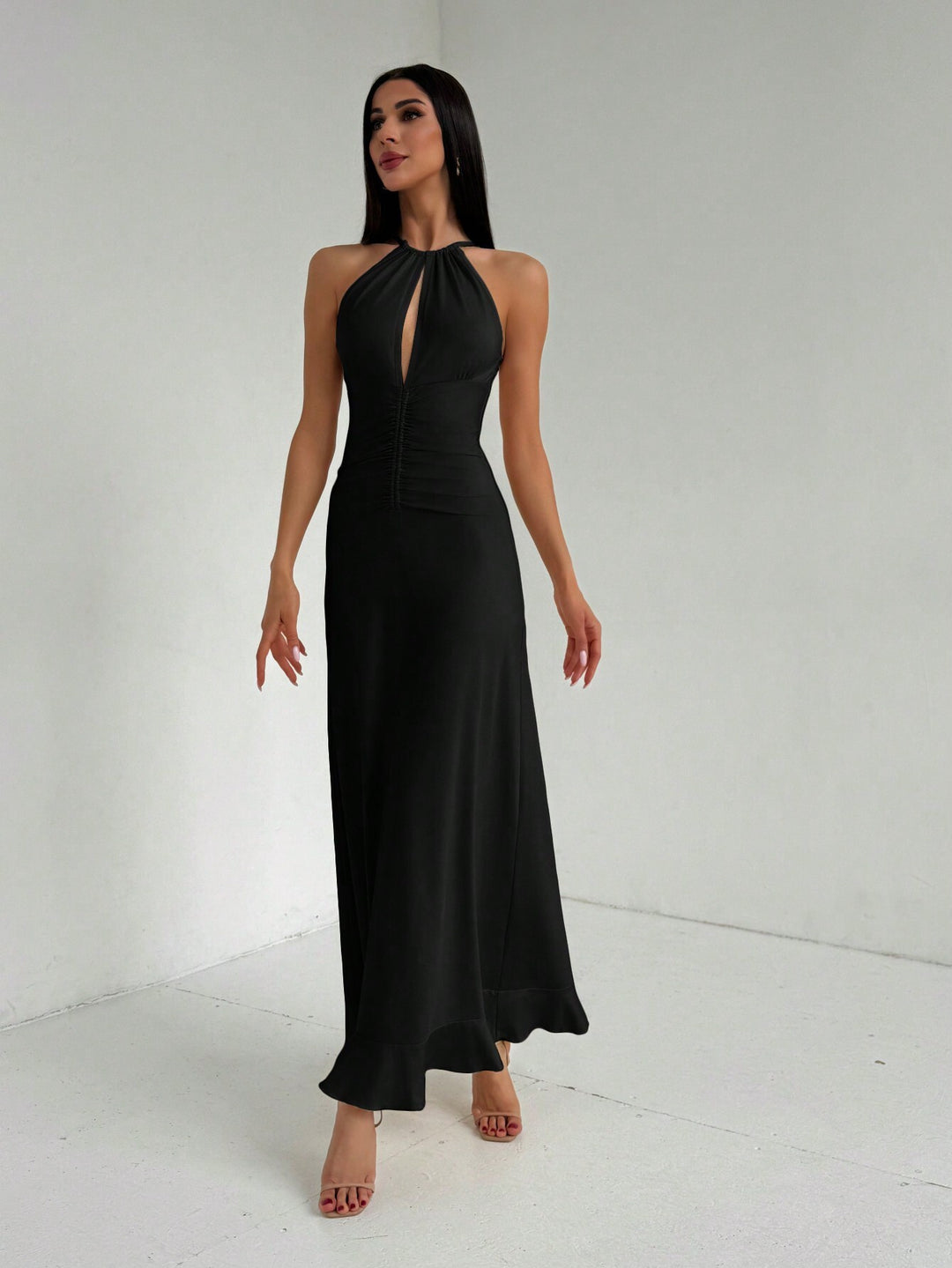 Black Halter Neck Midi Dress