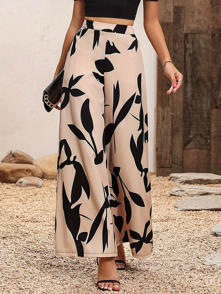 Beige Floral Printed Trousers
