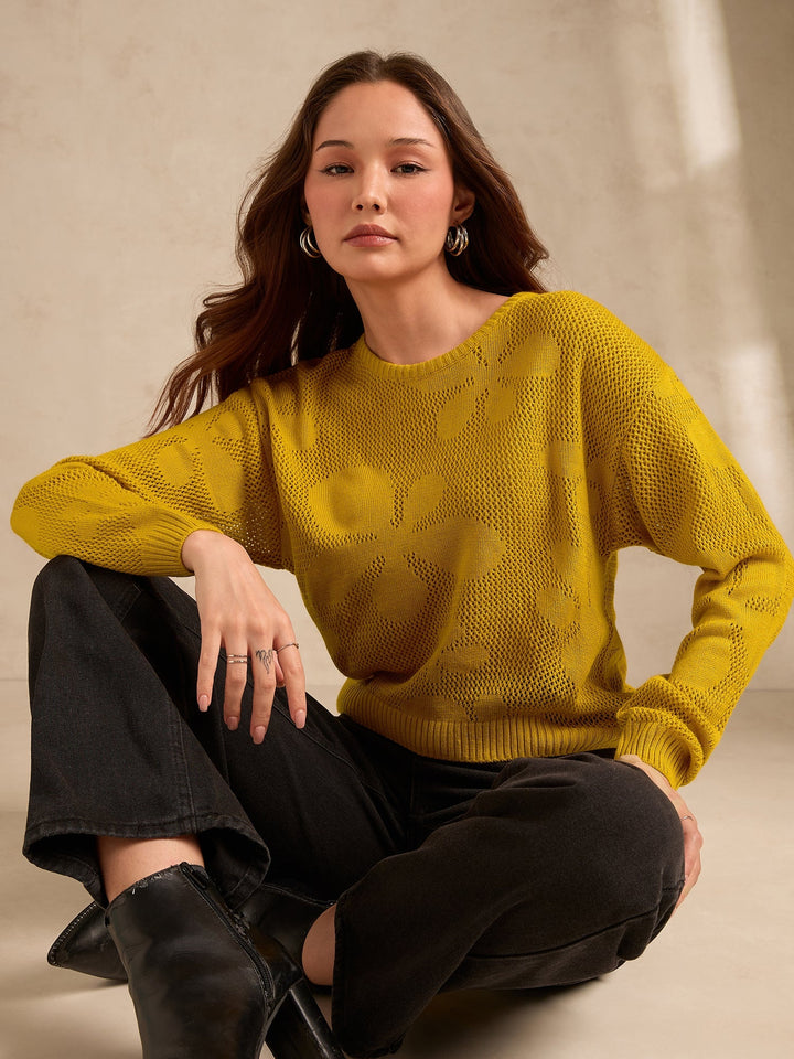 Mustard Bold Floral Print Sweater