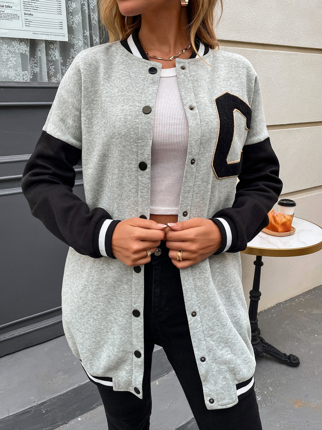 Grey Full Sleeve Varcity Style Jacket