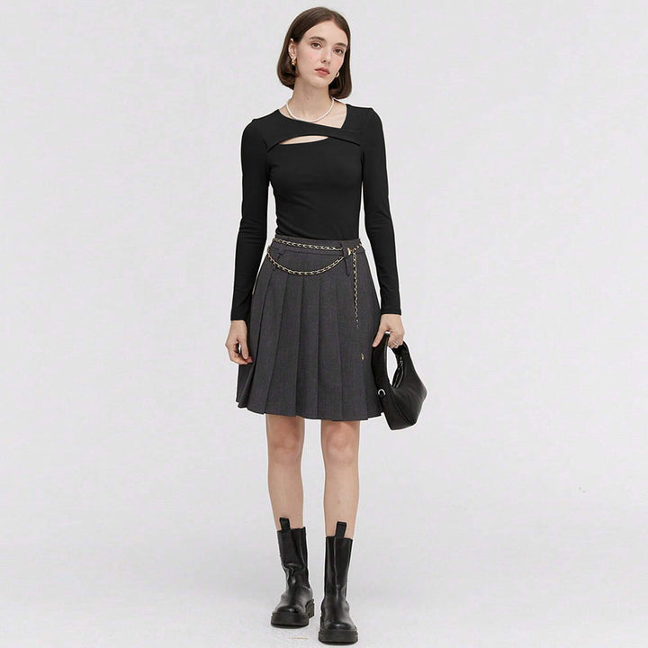 Black Slant Cut Out Neck Top