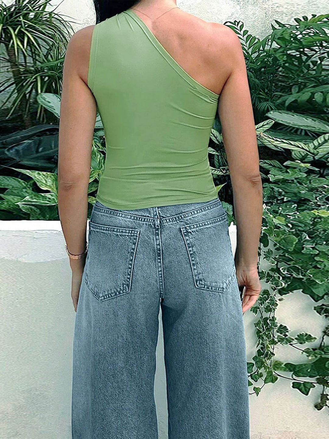 Green One Shoulder Knot Top
