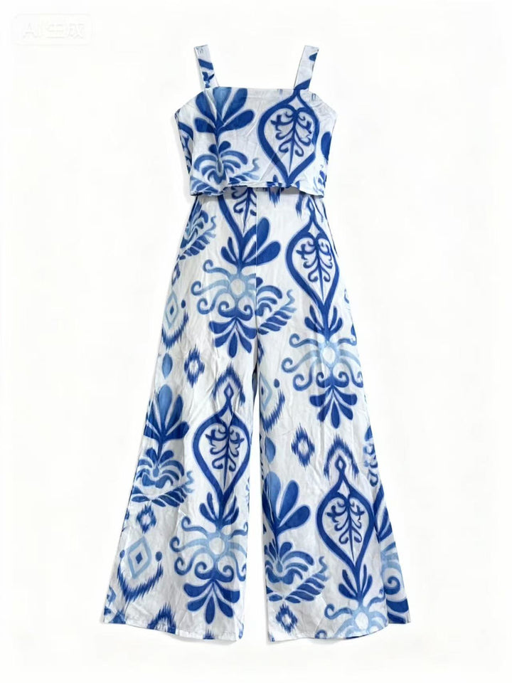 Blue Shoulder Strap Top And Pant Set