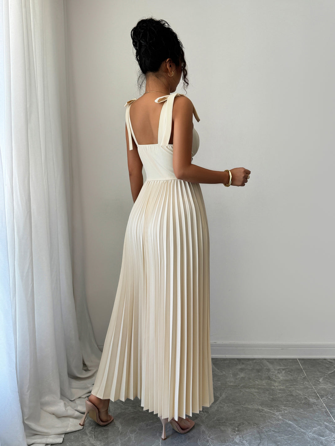 Off White Shoulder Tie-Up Dress
