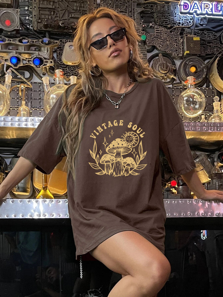 Brown Chest Print Graphic Tshirt