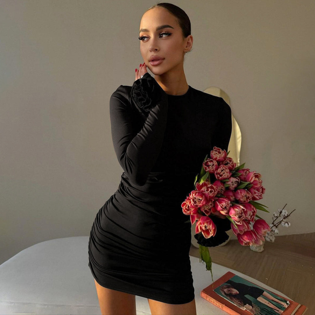 Black Ruched Off Shoulder Party Dress