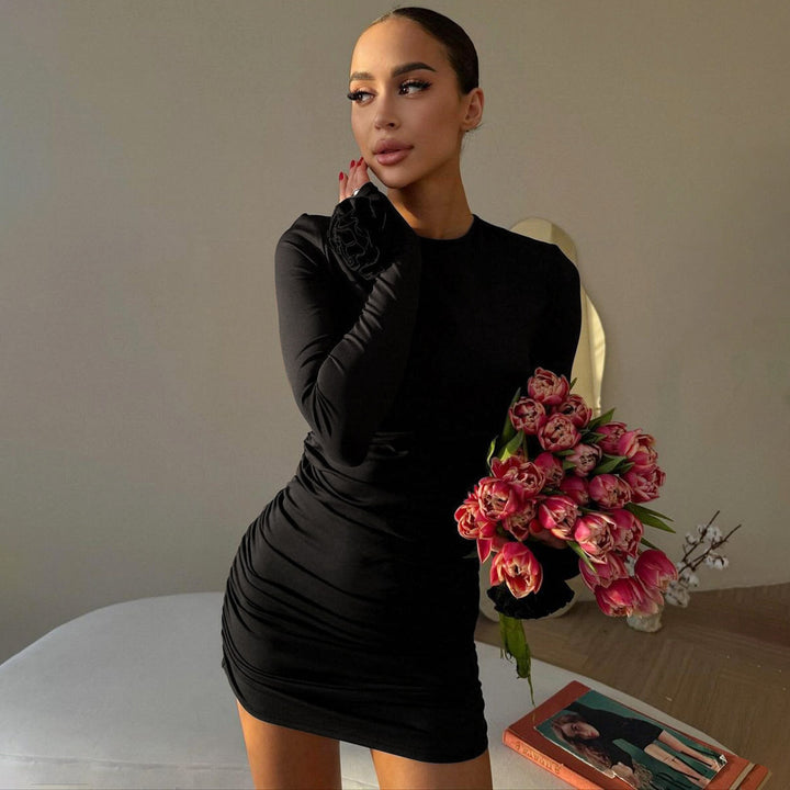 Black Ruched Off Shoulder Party Dress