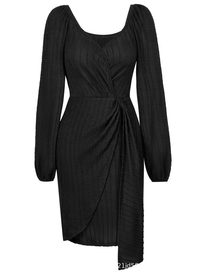 Black Wrap Full Sleeved Tie Up Dress