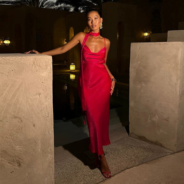 Red Strappy Midi Dress