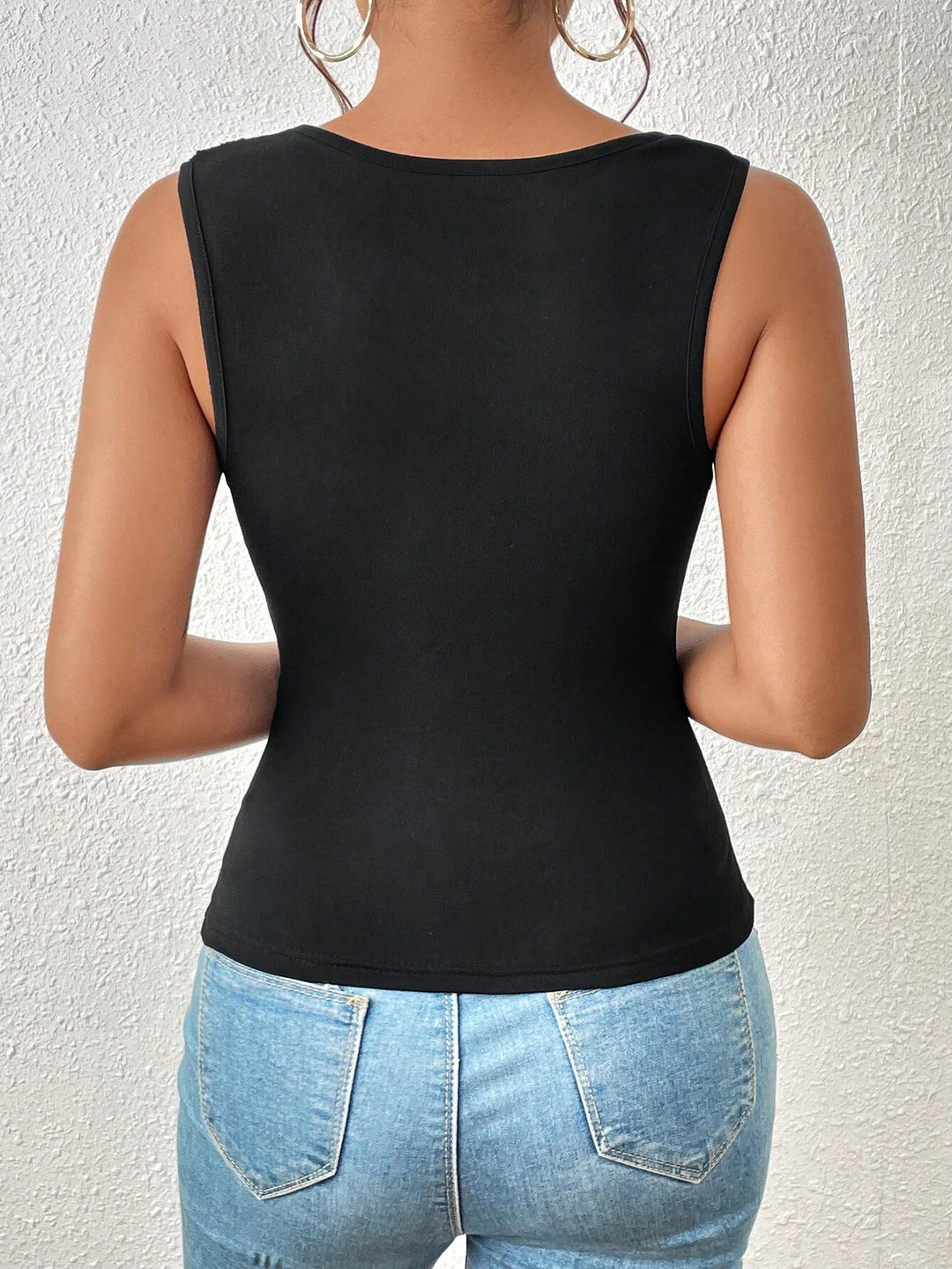Black One Shoulder Ruched Strap Tank