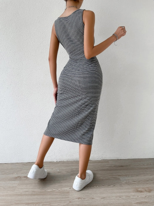 Multi Side Knot High Slit Bodycon Midi Dress