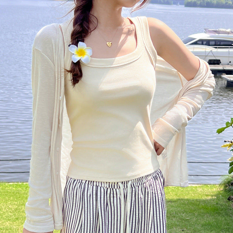 Off-White Scoop Neck Ribbed Tank Top