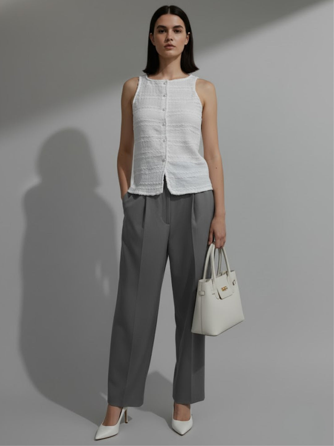 White Round Neck Vest Top