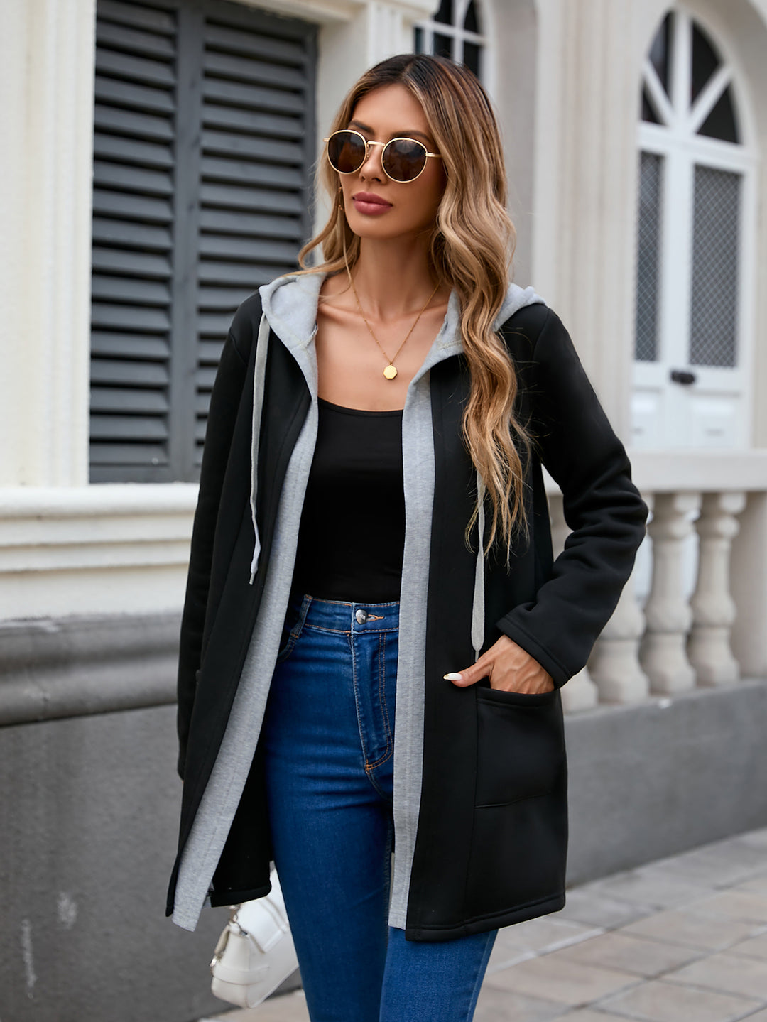 Black Full Sleeve Hooded Jacket