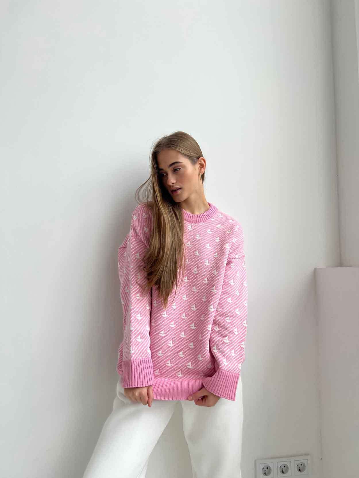 Pink Printed Relaxed Sweater