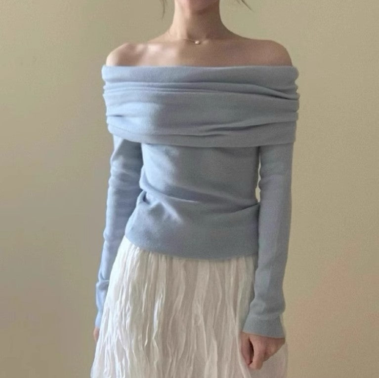Blue One Shoulder Flat Knit Top
