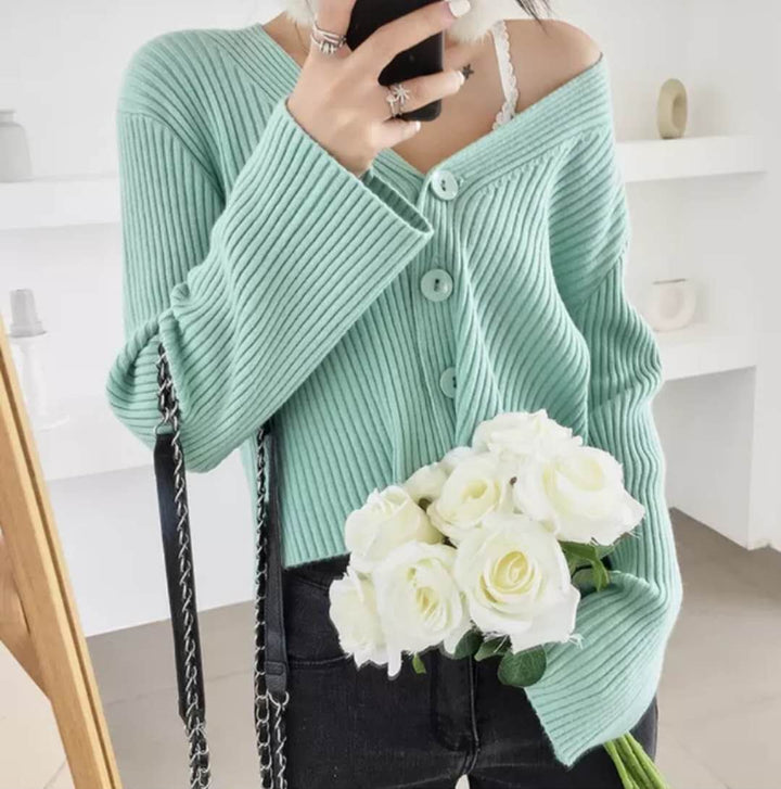 Sea Green Full Sleeve Buttoned Cardigan