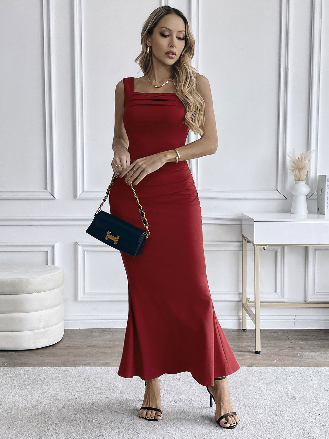 Shop Red Square Neck Fit And Flare Dress - for Women | OUTZIDR