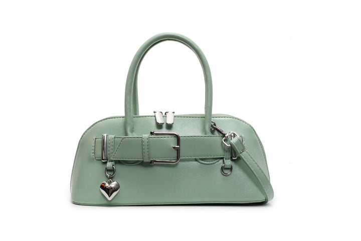 Green Buckle Belted Hand Bag