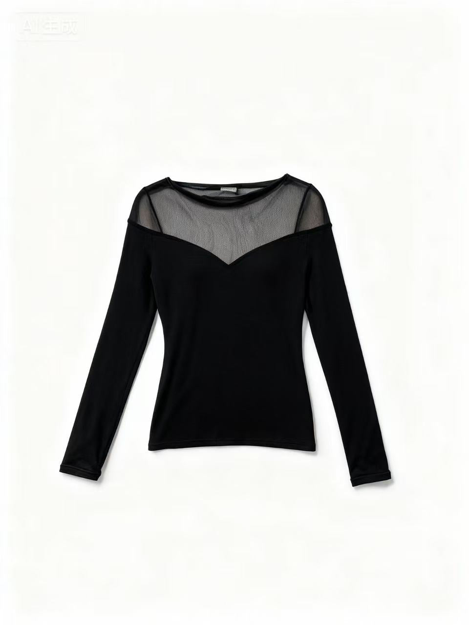 Black Full Sleeve Mesh Detail Top