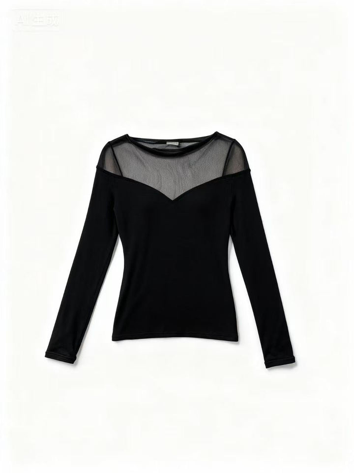Black Full Sleeve Mesh Detail Top