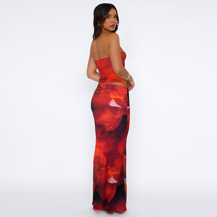 Multi Color Tube Top With Skirt Co-Ord Set