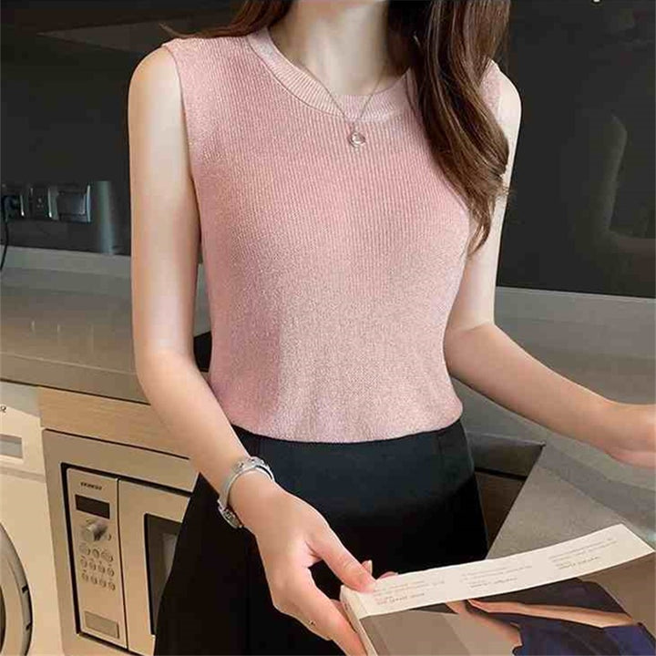 Pink High Neck Basic Solid Tank