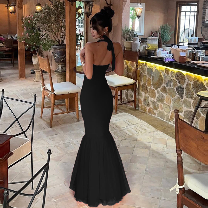 Black Halter Neck Fit And Flare Dress