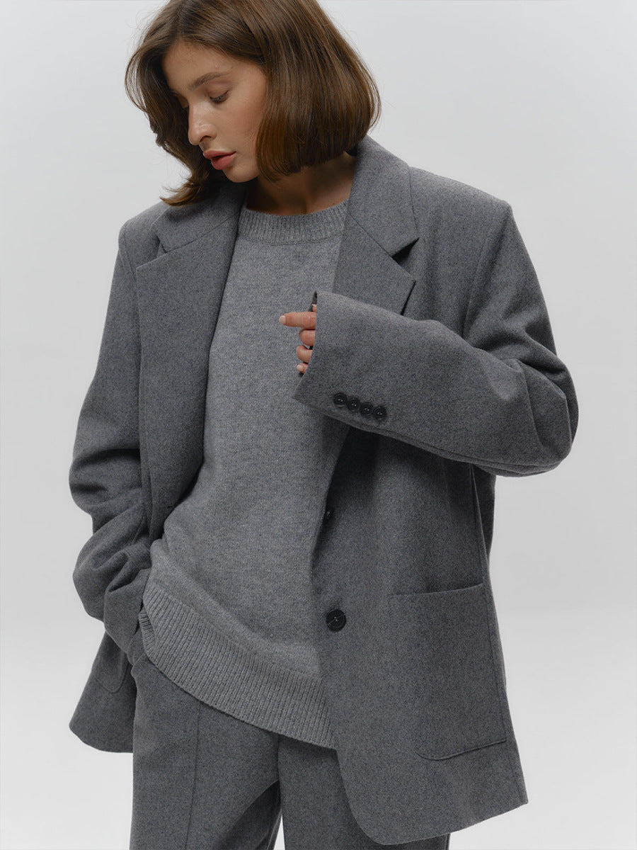 Grey High Neck Oversized Solid Sweater
