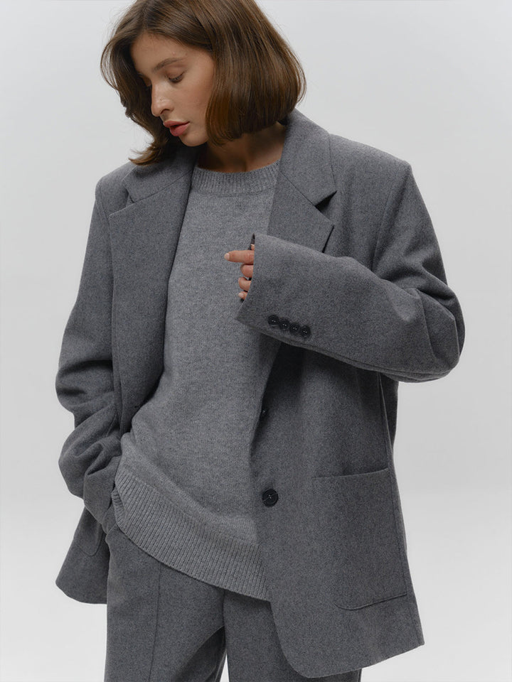 Grey High Neck Oversized Solid Sweater