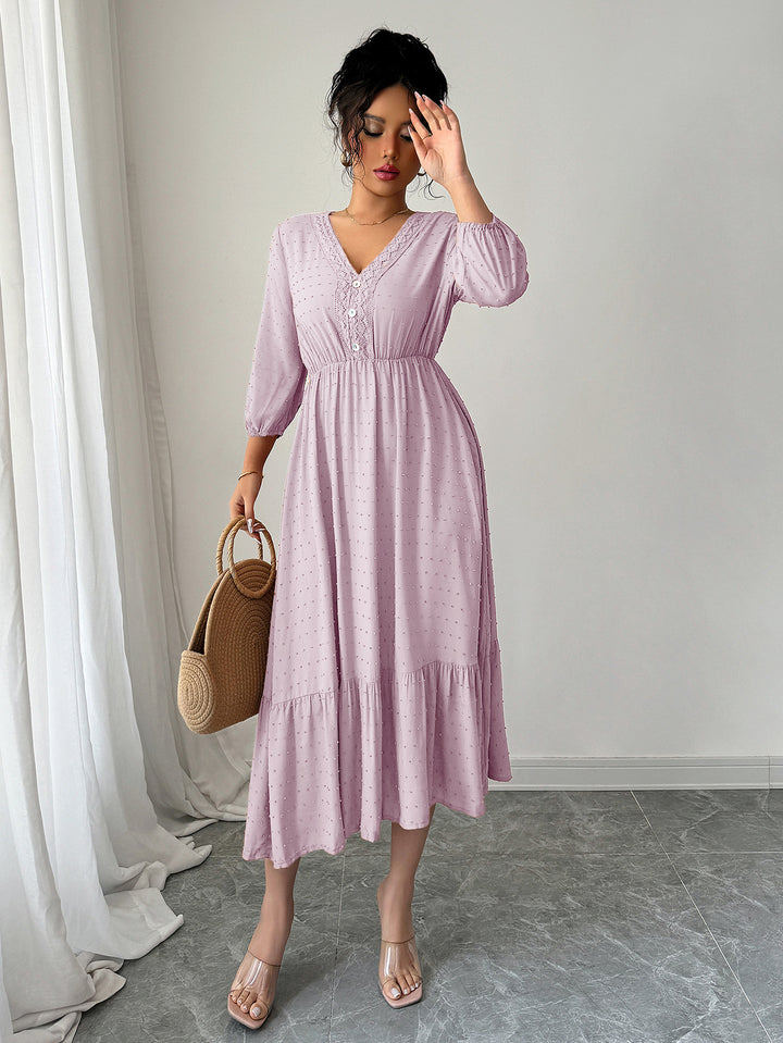 Pink Dobby Textured Fit & Flare Tiered Dress