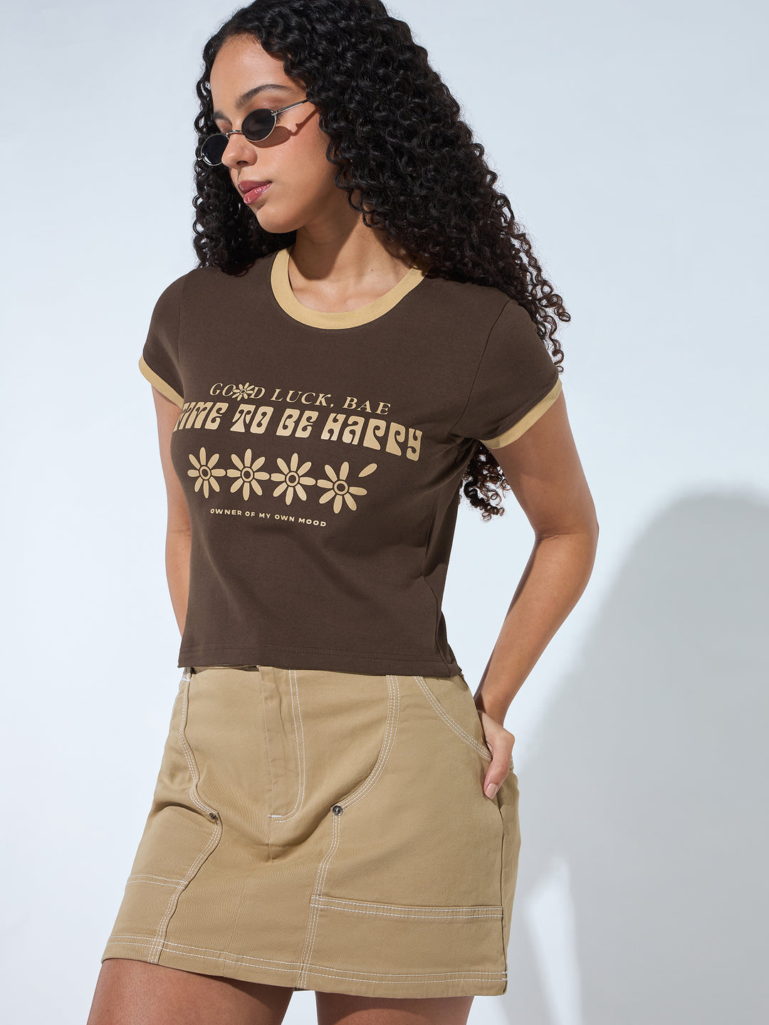 Brown Crew Neck Graphic Tshirt