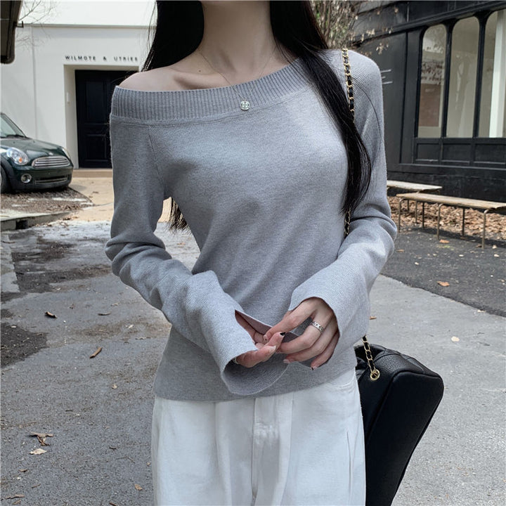 Grey Side Ruched Solid Knit Top