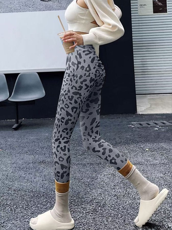 Grey Printed High Waist Leggings