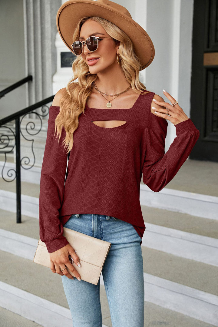 Maroon Full Sleeve Front Cutout Top
