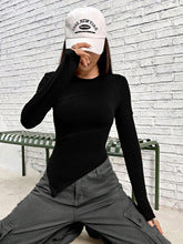 Black Full Sleeve Fitted Top With Asymmetric Top