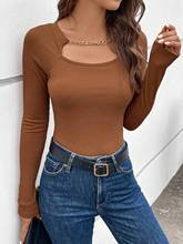 Brown Cut Out Neck Top With Metal Chain