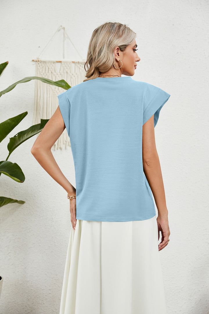 Blue Short Sleeves Round Neck Top