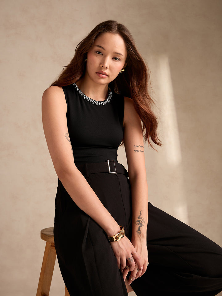 Black Studded Racer Back Tank