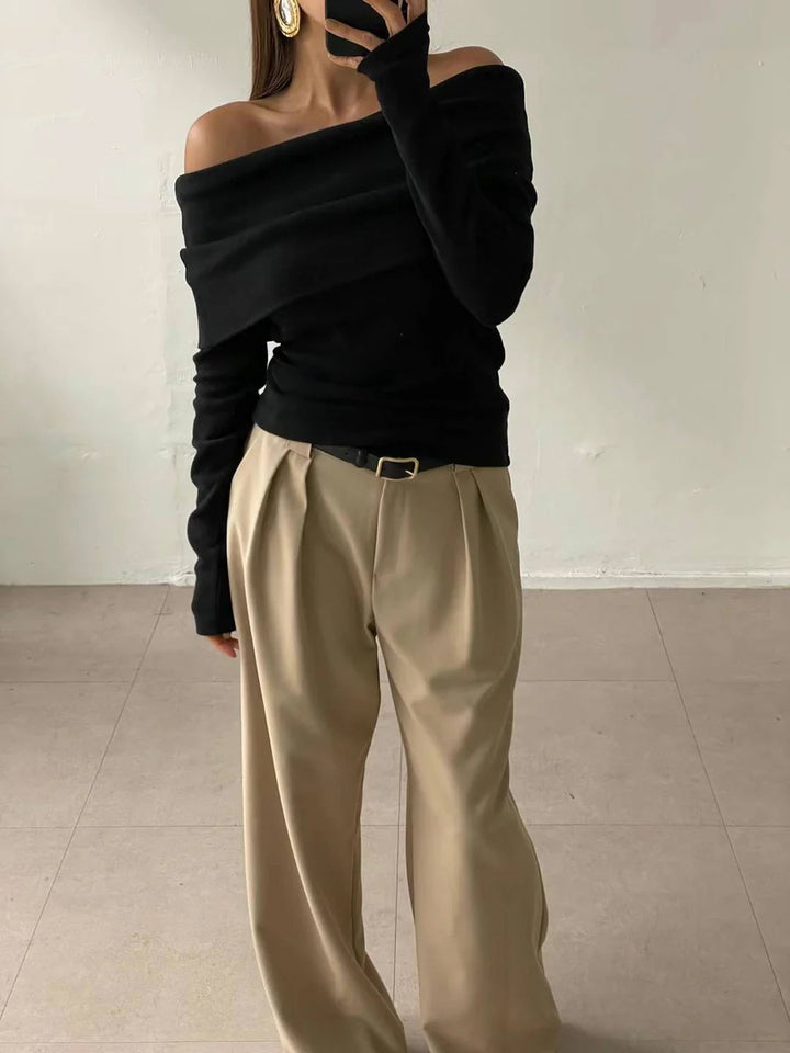 Black Off-Shoulder Solid Sweater
