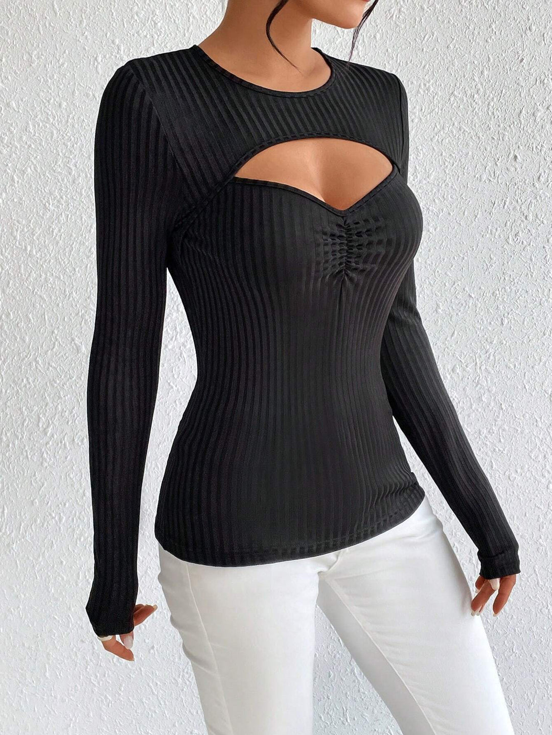 Black Full Sleeve Bust Cut Out Detail Top