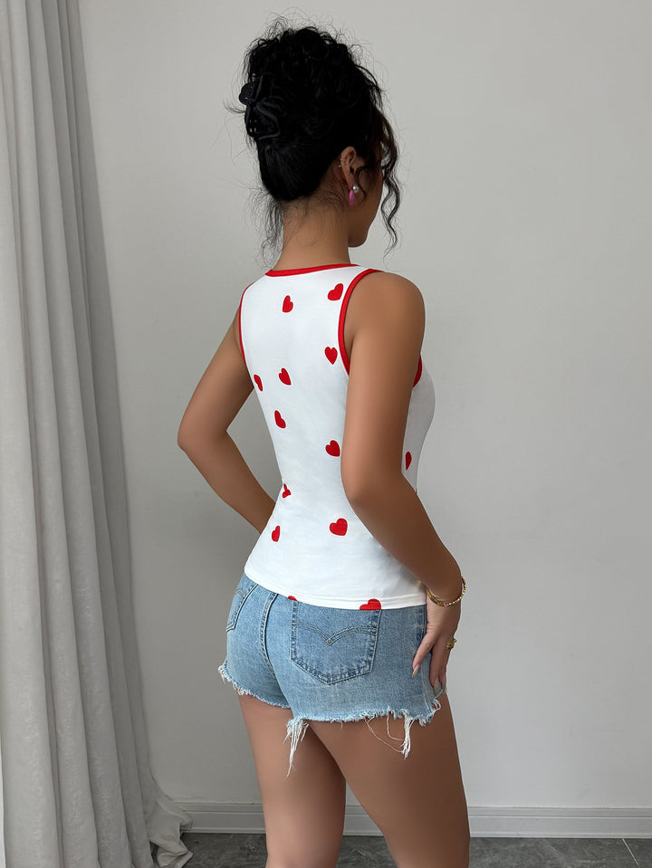 White Heart Printed Tank