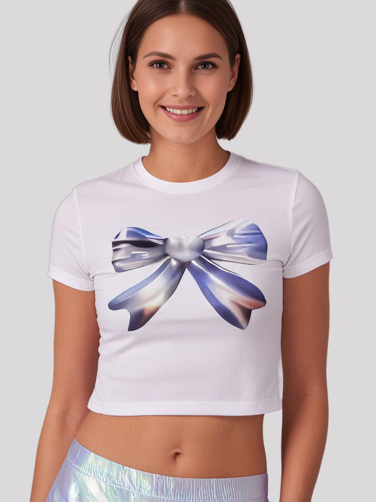 White Metallic Bow Crop Top